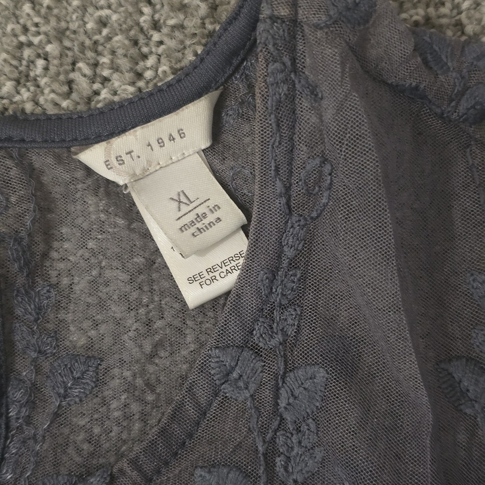 Blue Crochet Lace Babydoll Tunic Top Bell Sleeve Boho Romantic XL - Picture 3 of 8
